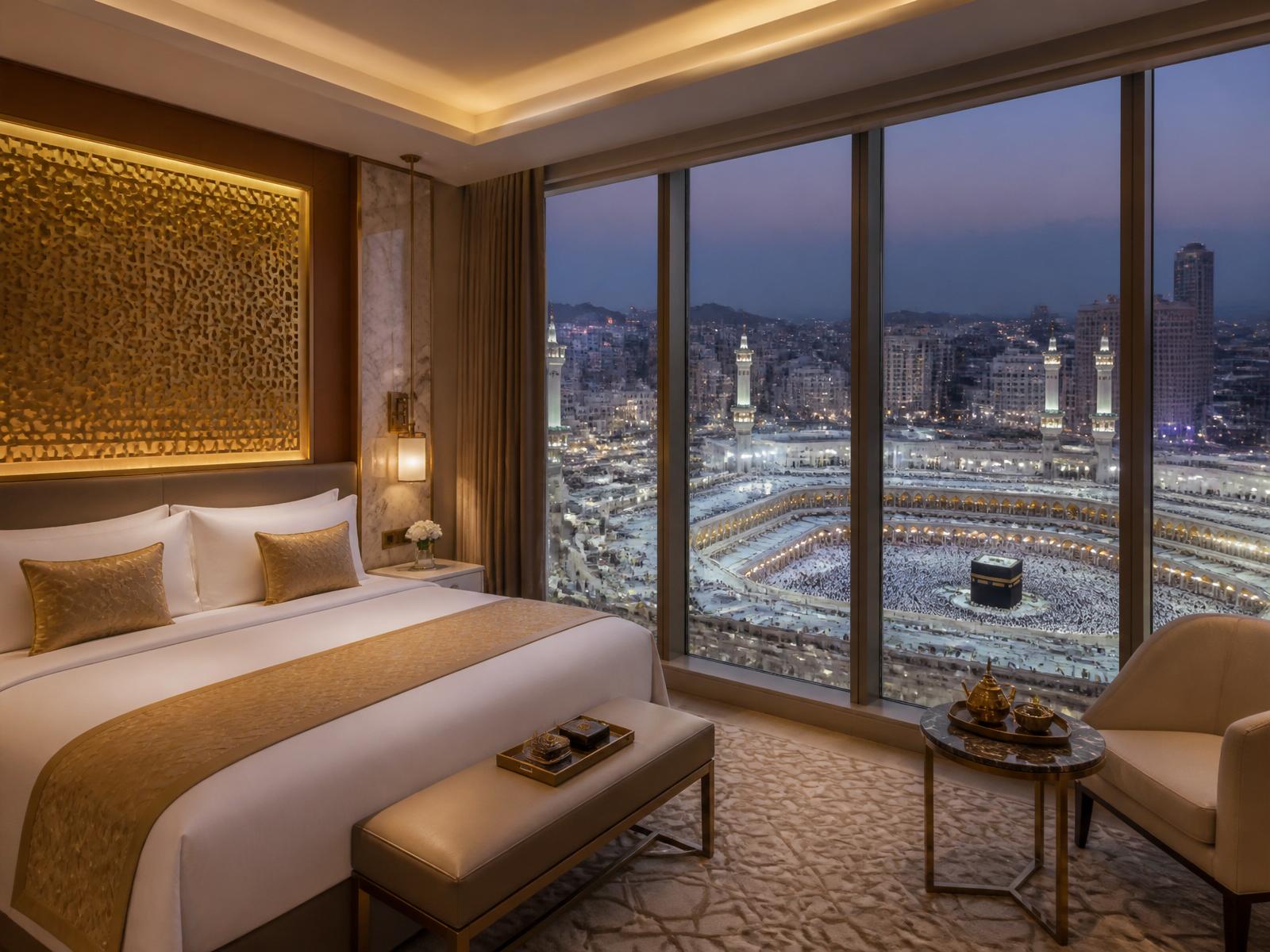 Luxury hotel room in Makkah with Haram view